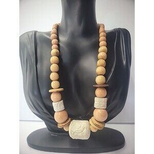 Vintage Necklace Beaded Tan White Beige Jewelry Costume